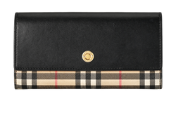 Burberry Continental Wallet, Leather/Canvas, Black/Beige, ROSCVICO2S7, 2*